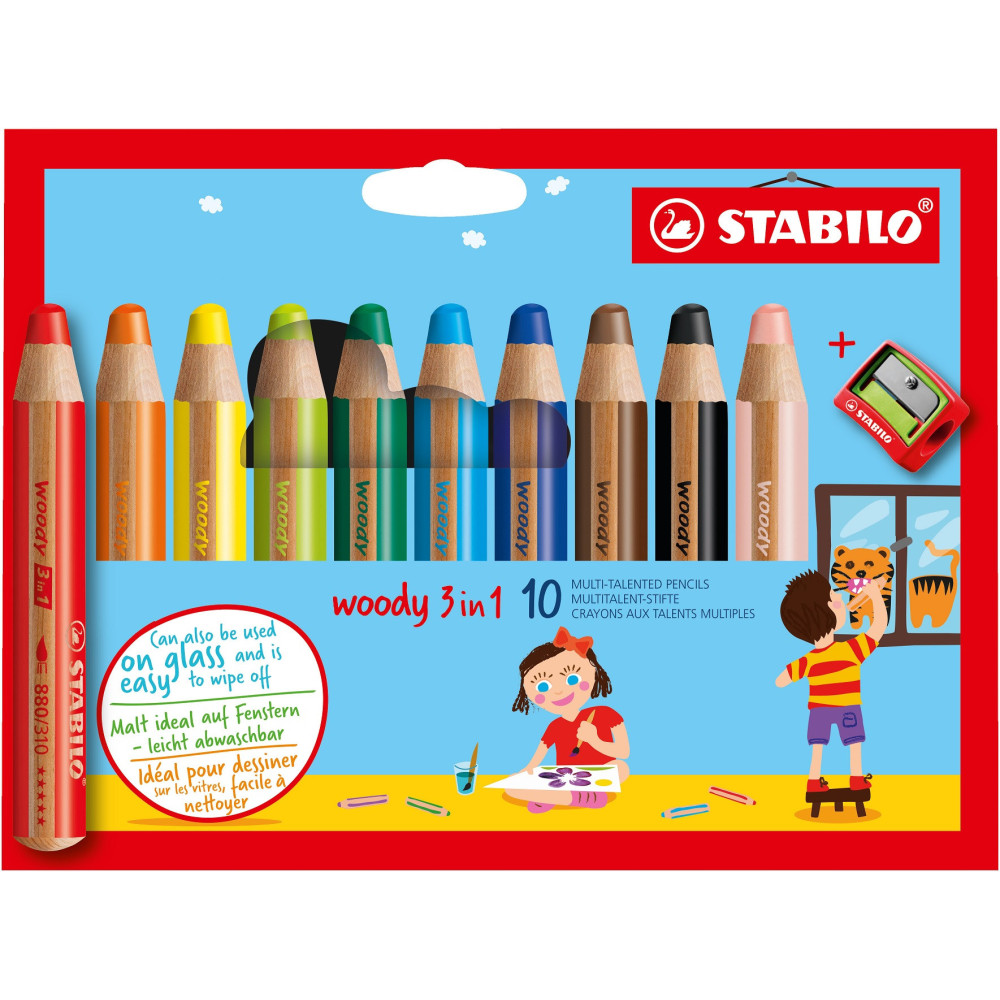 Woody 3 in 1 pencils with sharpener - Stabilo - 10 pcs.