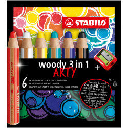 Zestaw kredek Woody Arty 3 w 1 z temperówką - Stabilo - 6 kolorów