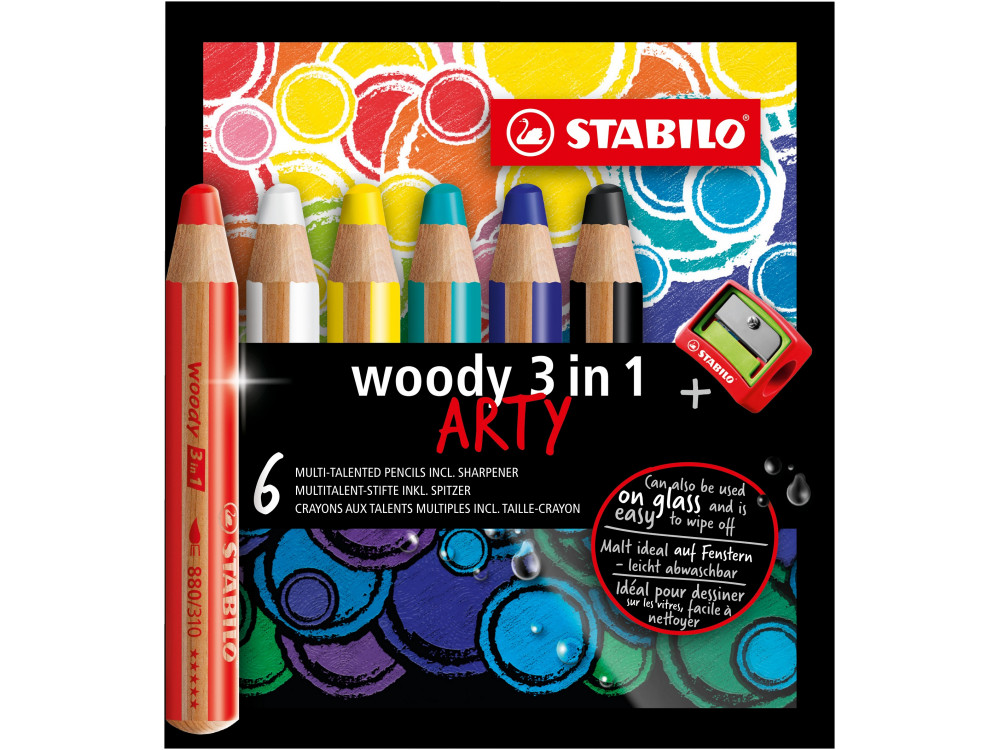 Zestaw kredek Woody Arty 3 w 1 z temperówką - Stabilo - 6 kolorów
