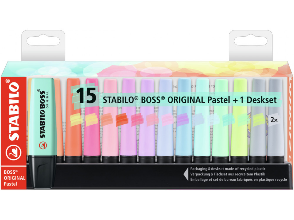 Boss highlighters set in stand - Stabilo - pastel, 15 pcs.