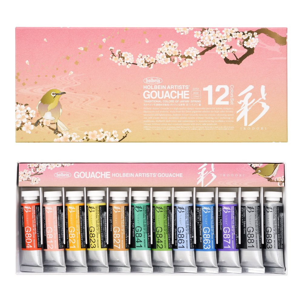 Artists' Gouache paints set - Holbein - Irodori series, Spring, 12 pcs.