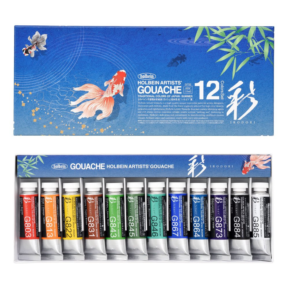 Artists' Gouache paints set - Holbein - Irodori series, Summer, 12 pcs.