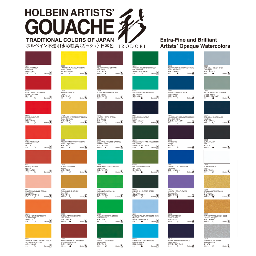 Artists' Gouache paints set - Holbein - Irodori series, Spring, 12 pcs.