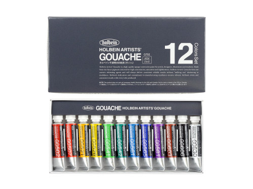 Zestaw gwaszy Artists’ Gouache - Holbein - 12 kolorów x 5 ml