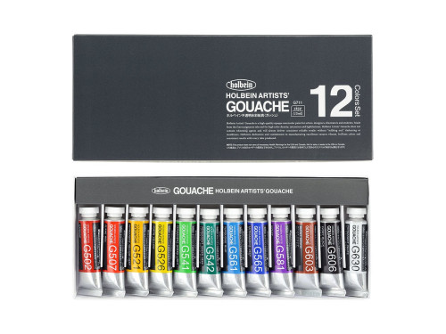 Zestaw gwaszy Artists’ Gouache - Holbein - 12 kolorów x 15 ml