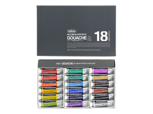 Artists' Gouache paints set - Holbein - 18 colors x 15 ml