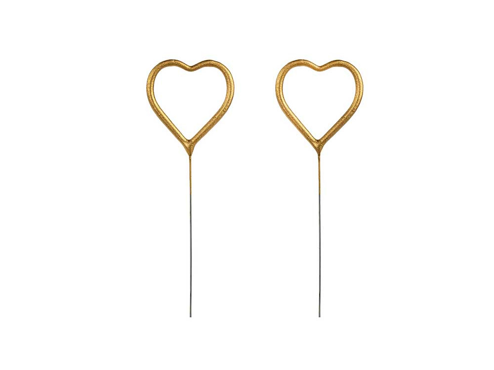 Heart-shaped sparklers - gold, 16,5 cm, 2 pcs