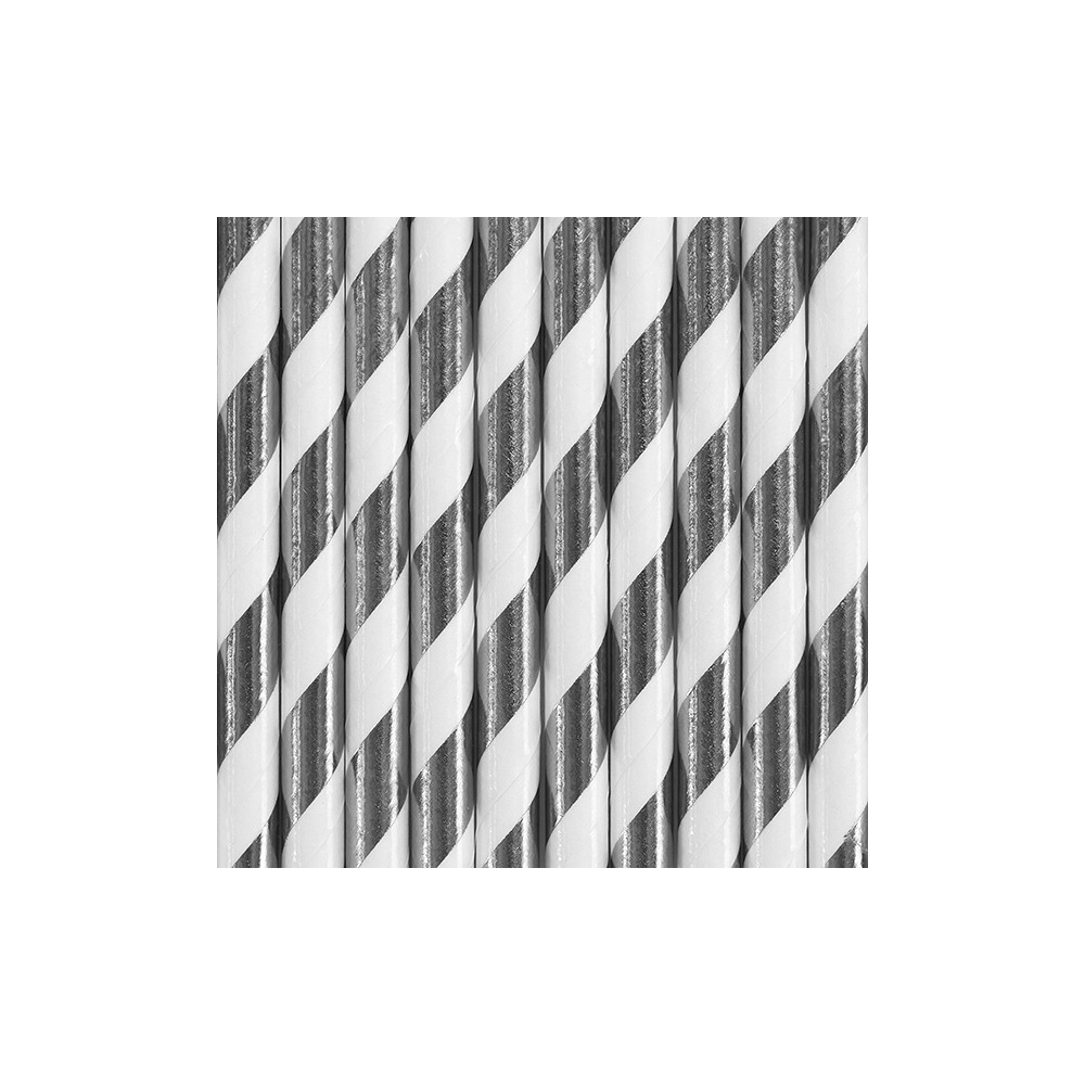 Paper straws - white and silver, 19,5 cm, 10 pcs.