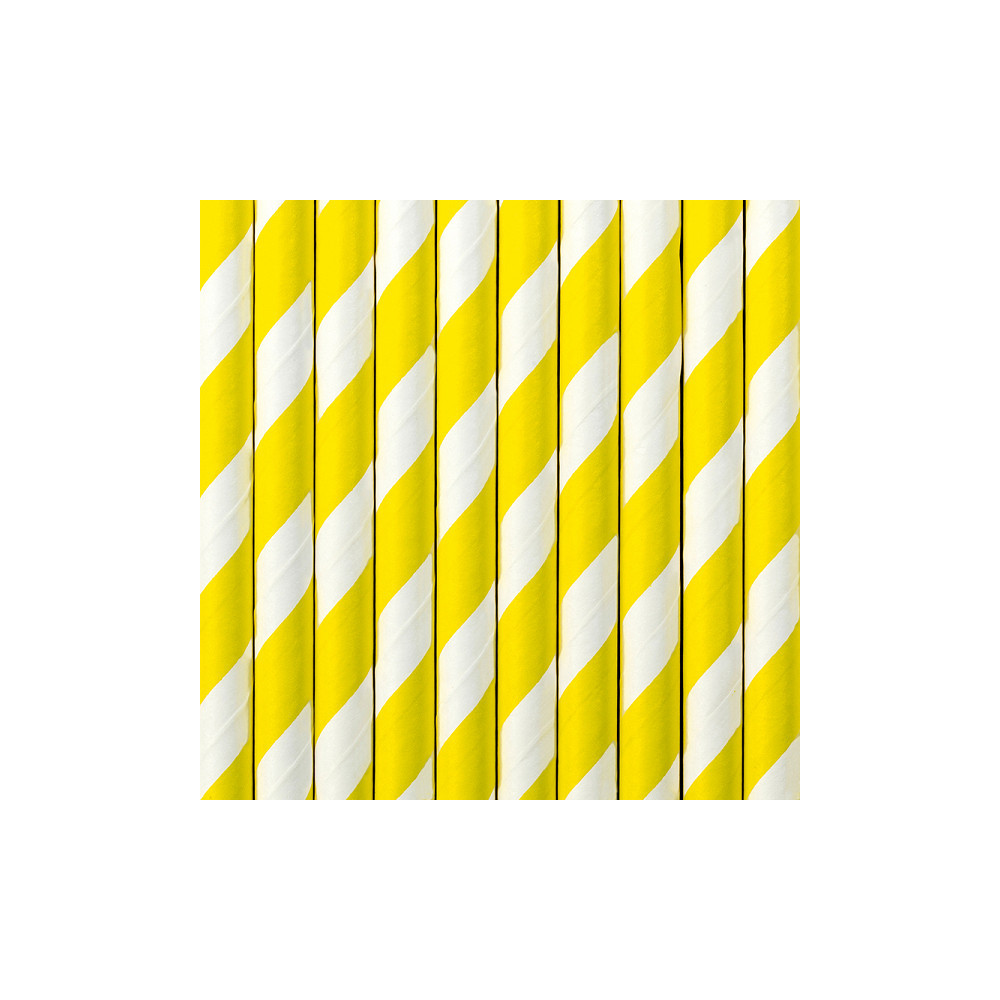Słomki papierowe - biało-żółte, 19,5 cm, 10 szt.