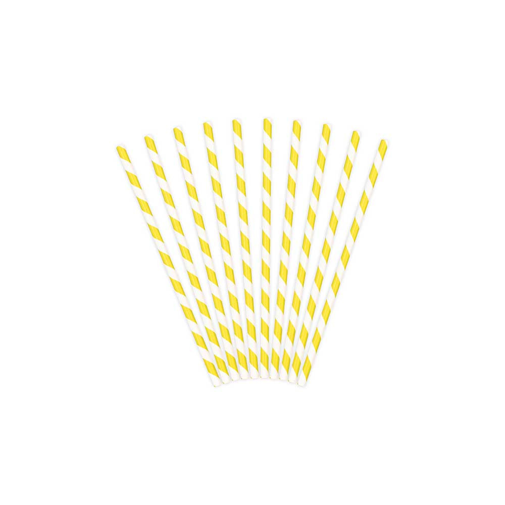 Paper straws - white and yellow, 19,5 cm, 10 pcs.