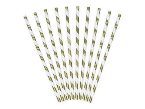 Paper straws - white and gold, 19,5 cm, 10 pcs.