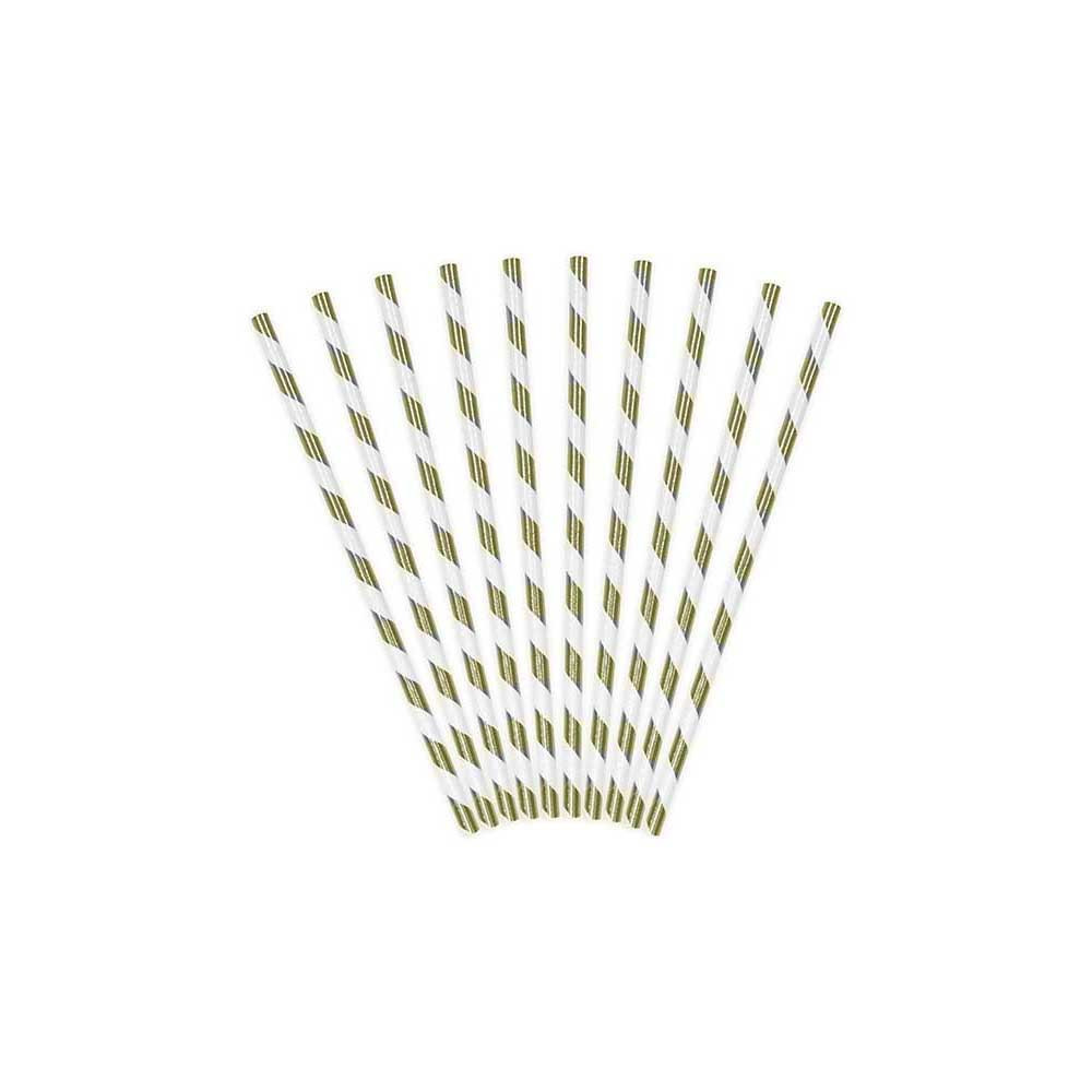 Paper straws - white and gold, 19,5 cm, 10 pcs.
