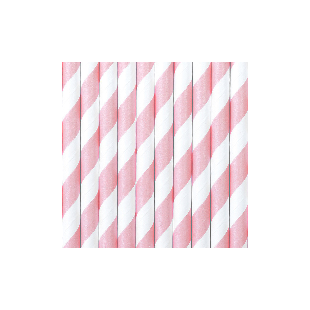 Paper straws - white and pink, 19,5 cm, 10 pcs.
