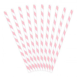 Słomki papierowe - biało-różowe, 19,5 cm, 10 szt.
