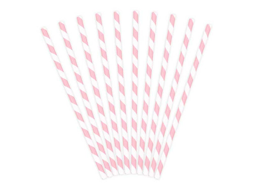 Paper straws - white and pink, 19,5 cm, 10 pcs.