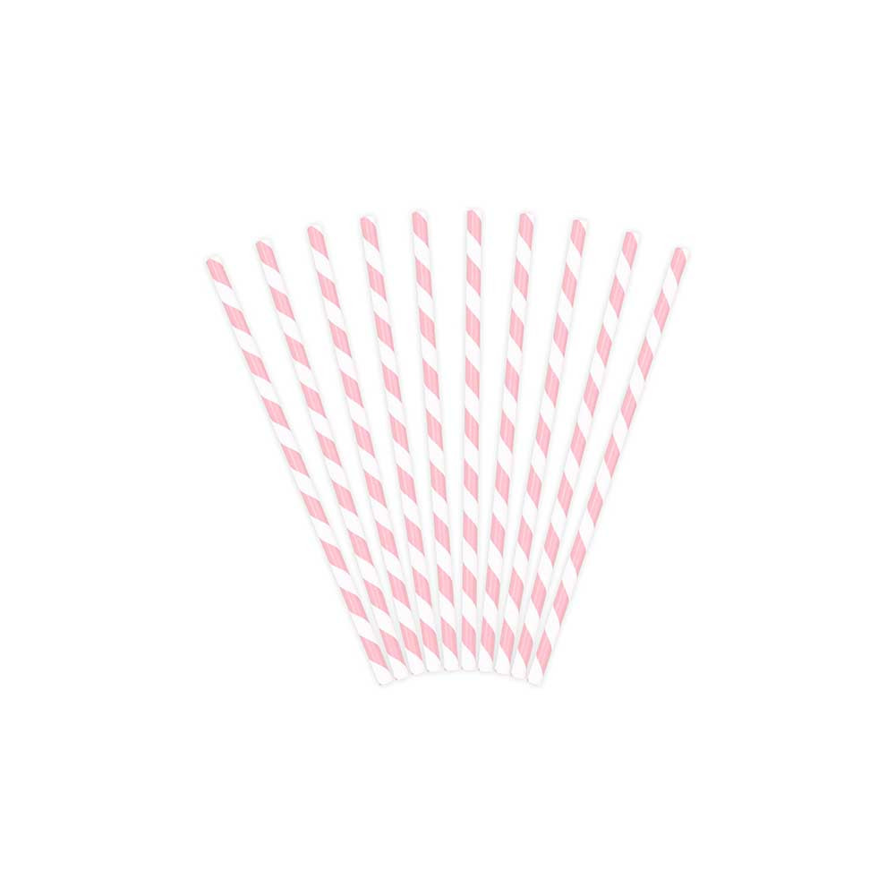Paper straws - white and pink, 19,5 cm, 10 pcs.