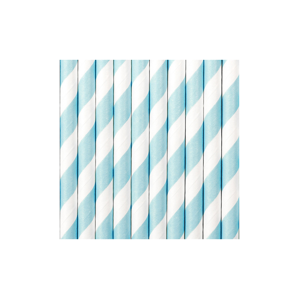 Słomki papierowe - biało-błękitne, 19,5 cm, 10 szt.