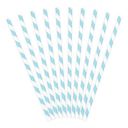 Słomki papierowe - biało-błękitne, 19,5 cm, 10 szt.