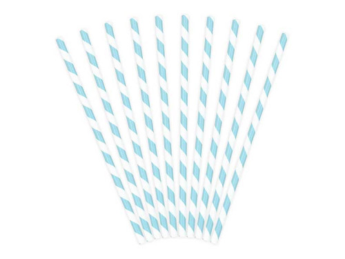 Paper straws - white and sky blue, 19,5 cm, 10 pcs.