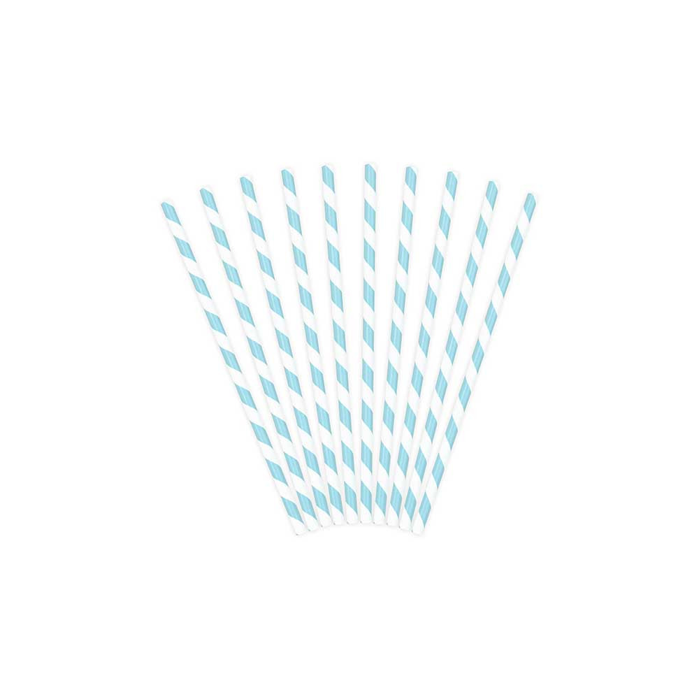 Paper straws - white and sky blue, 19,5 cm, 10 pcs.