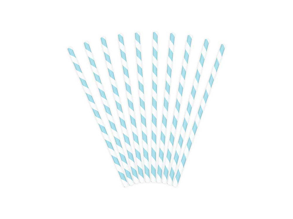 Paper straws - white and sky blue, 19,5 cm, 10 pcs.