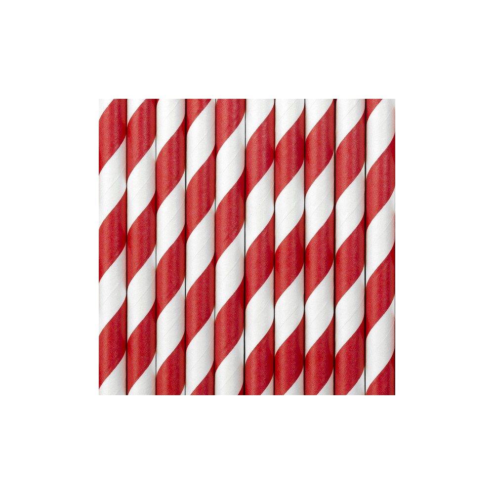 Paper straws - white and red, 19,5 cm, 10 pcs.