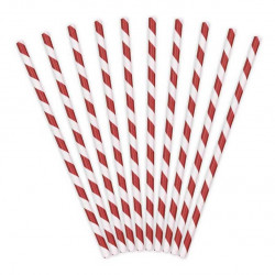 Słomki papierowe - biało-czerwone, 19,5 cm, 10 szt.