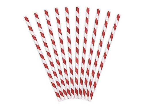 Paper straws - white and red, 19,5 cm, 10 pcs.