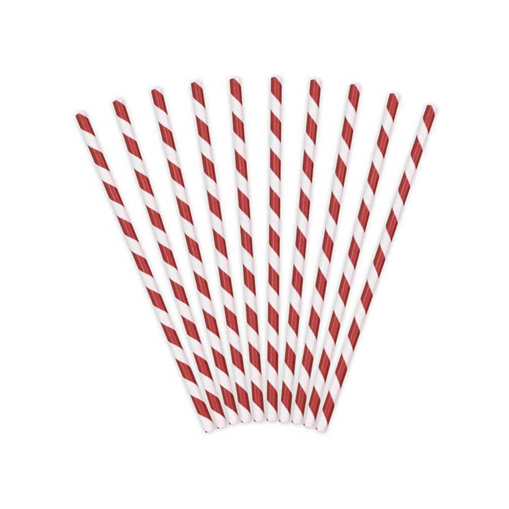 Słomki papierowe - biało-czerwone, 19,5 cm, 10 szt.