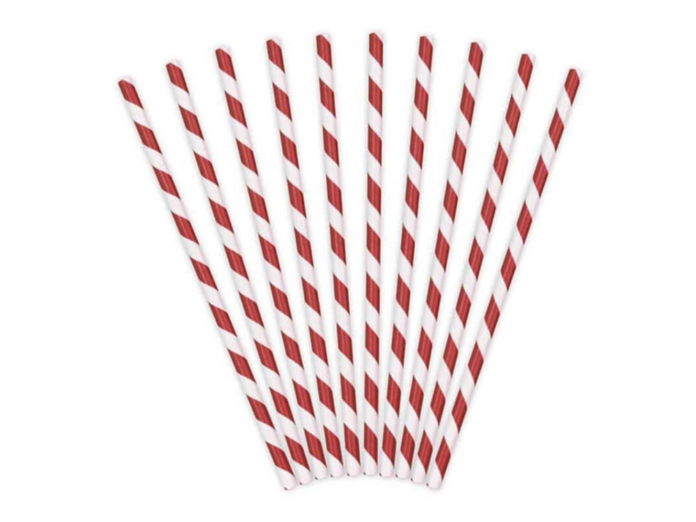 Słomki papierowe - biało-czerwone, 19,5 cm, 10 szt.