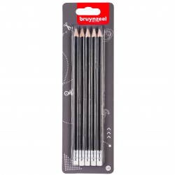 Set of graphite pencils with rubbers - Bruynzeel - HB, 5 pcs