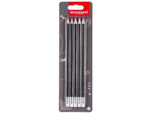 Set of graphite pencils with rubbers - Bruynzeel - HB, 5 pcs