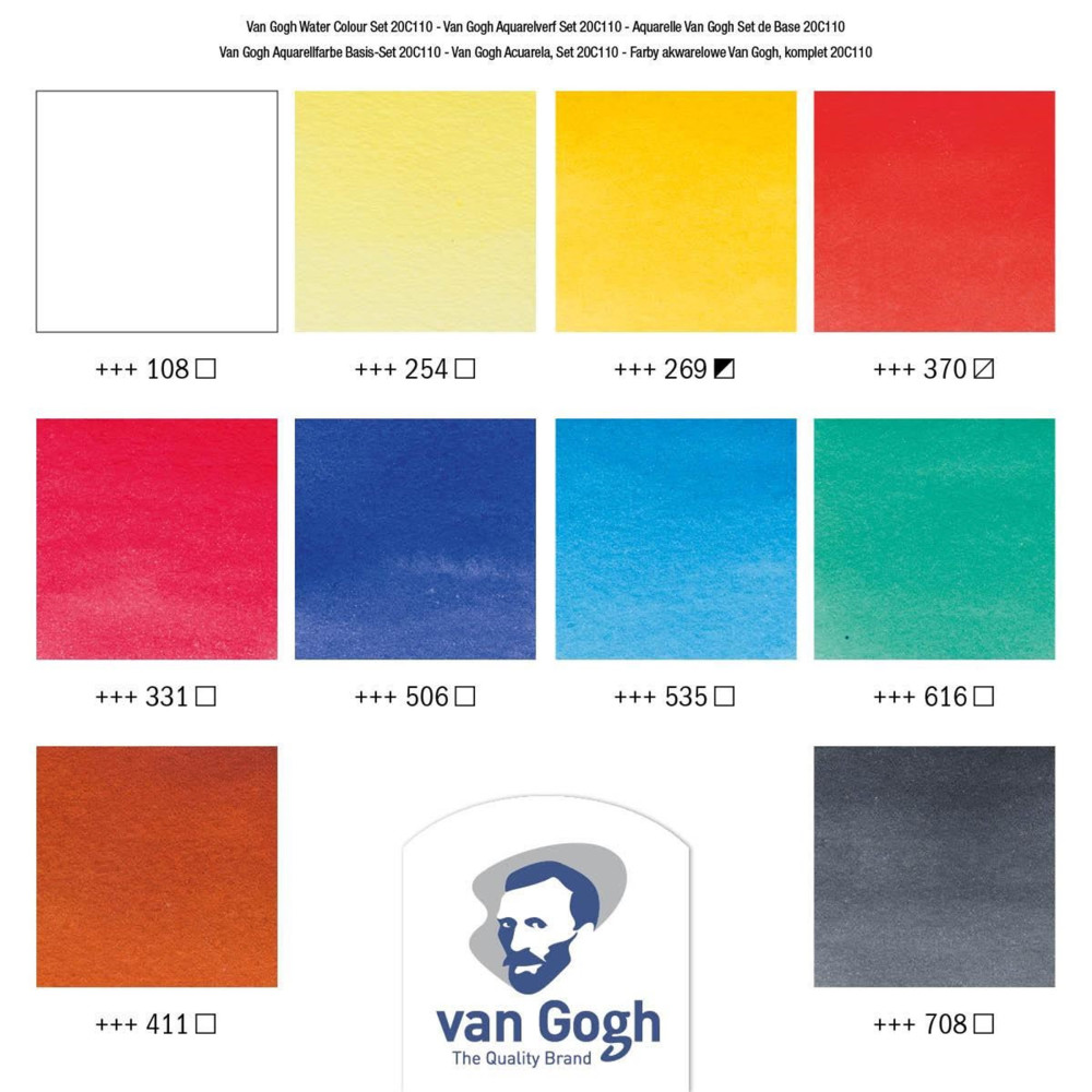 Set of watercolor paints in tubes - Van Gogh - 10 colors x 10 ml