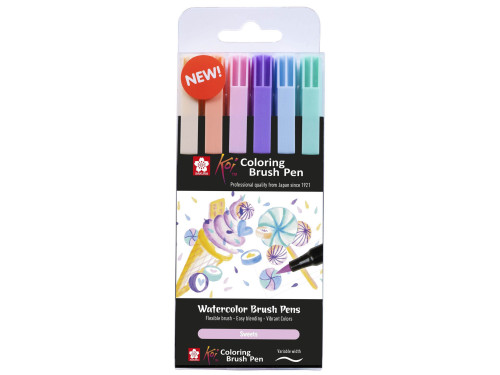 Set of Koi Coloring Brush Pen - Sakura - Sweets, 6 pcs
