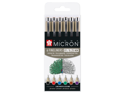 Set of Pigma Micron Fineliners 01 - Sakura - 0,25 mm, 6 pcs