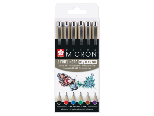 Set of Pigma Micron Fineliners 05 - Sakura - 0,45 mm, 6 pcs