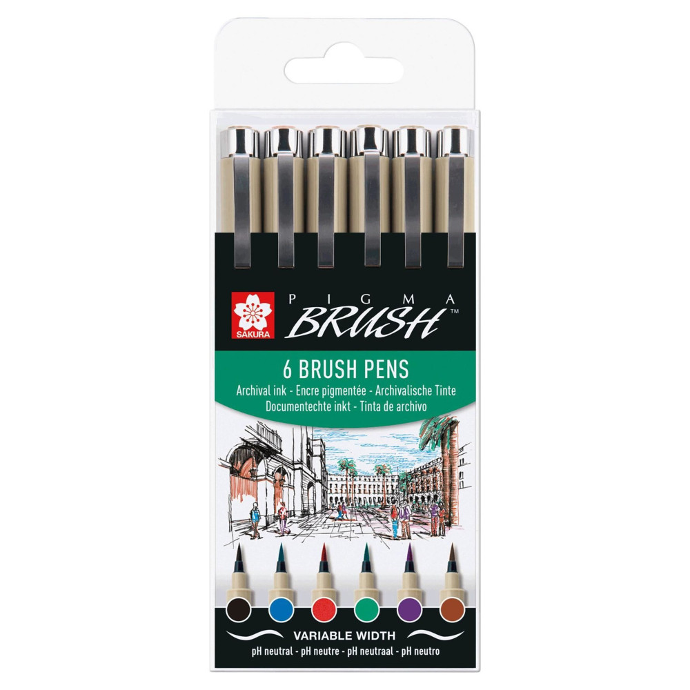 Zestaw pisaków pędzelkowych Pigma Brush Pens - Sakura - 6 szt.