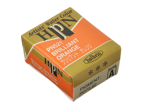Artists' Watercolor paint - Holbein - Brilliant Orange, half-pan