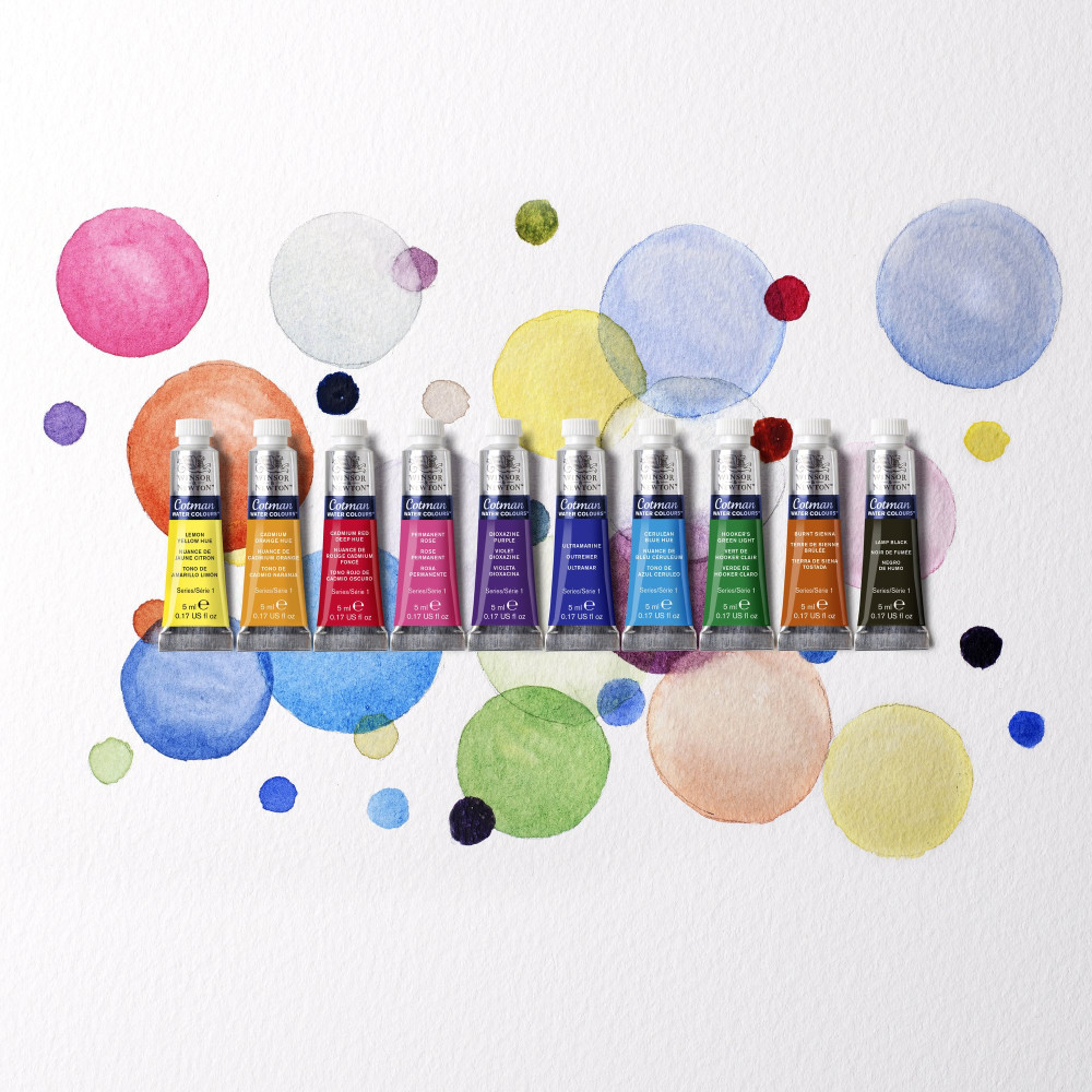 Set of Cotman Watercolor paints - Winsor & Newton - 10 colors x 5 ml