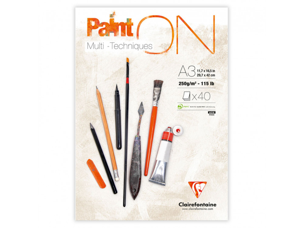 Blok uniwersalny Paint'On Mixed Media - Clairefontaine - śnieżnobiały, A3, 250g, 40 ark.