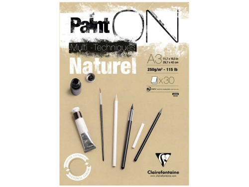 Blok uniwersalny Paint'On Mixed Media - Clairefontaine - naturalny, A3, 250g, 30 ark.