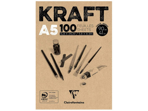 Kraft Mixed Media paper pad - Clairefontaine - brown, A5, 90g, 100 sheets