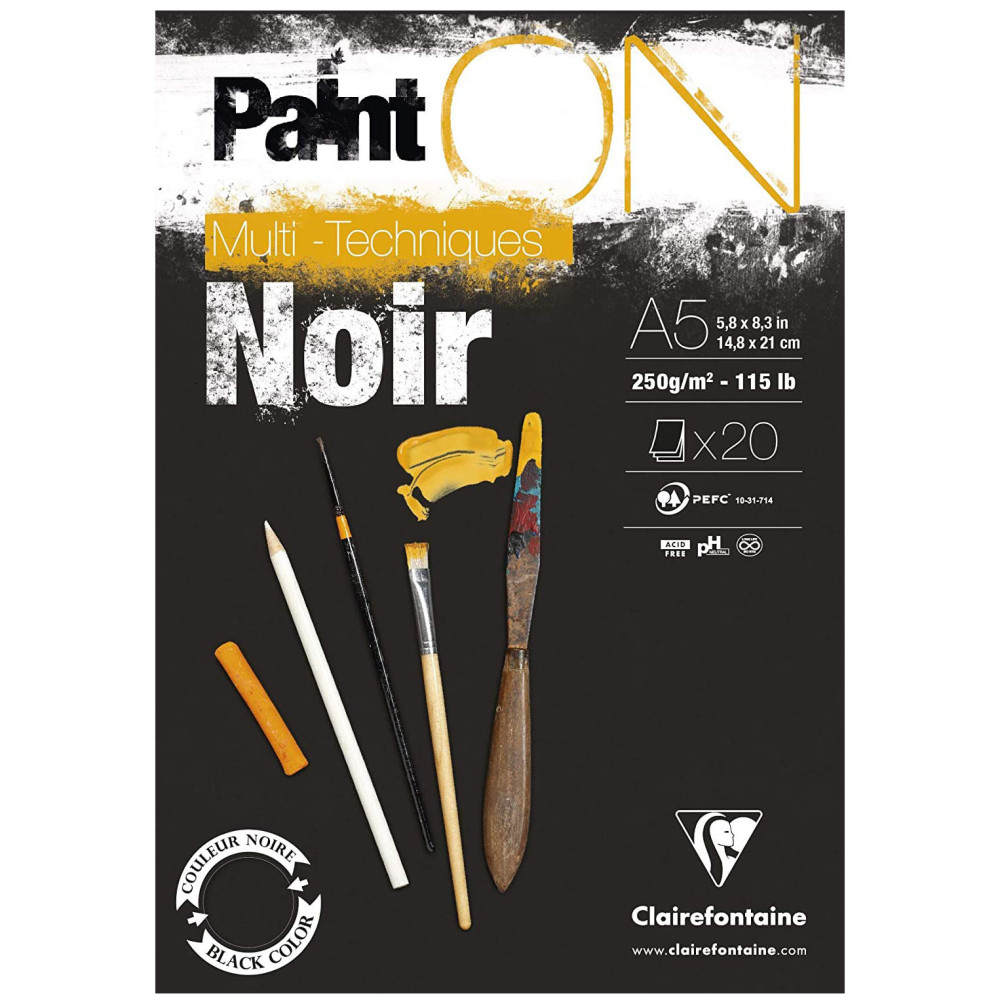 Paint'On Mixed Media paper pad - Clairefontaine - black, A5, 250g, 20 sheets
