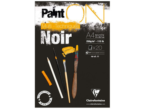 Blok uniwersalny Paint'On Mixed Media - Clairefontaine - czarny, A4, 250g, 20 ark.
