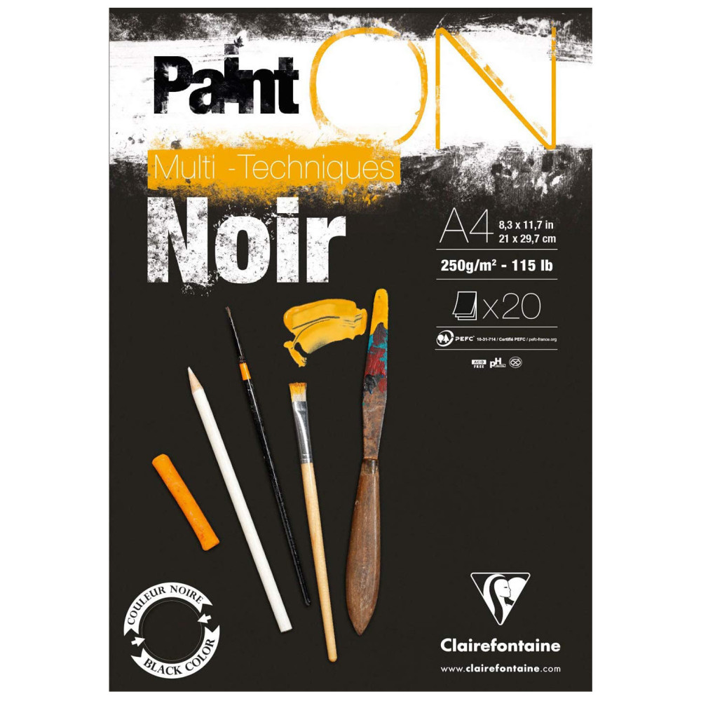 Paint'On Mixed Media paper pad - Clairefontaine - black, A4, 250g, 20 sheets