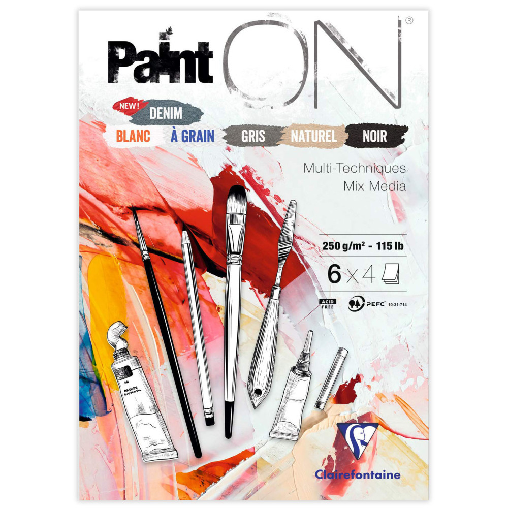Blok uniwersalny Paint'On Mixed Media - Clairefontaine - 6 kolorów, A5, 250g, 24 ark.