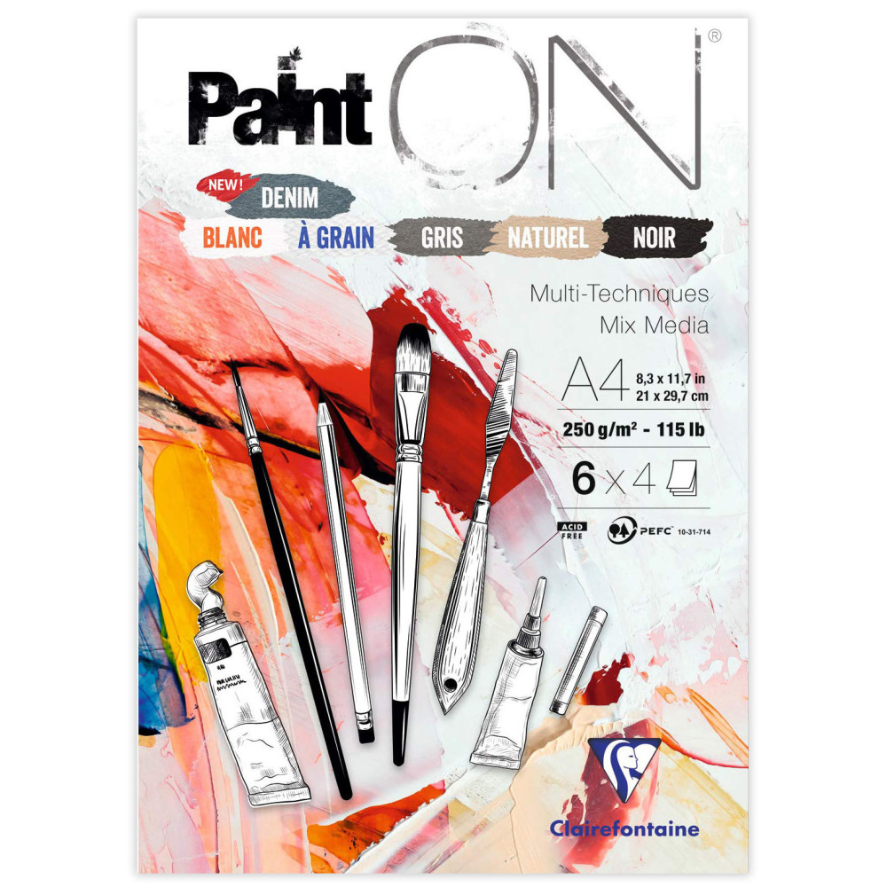 Paint'On Mixed Media paper pad - Clairefontaine - assorted colors, A4, 250g, 24 sheets
