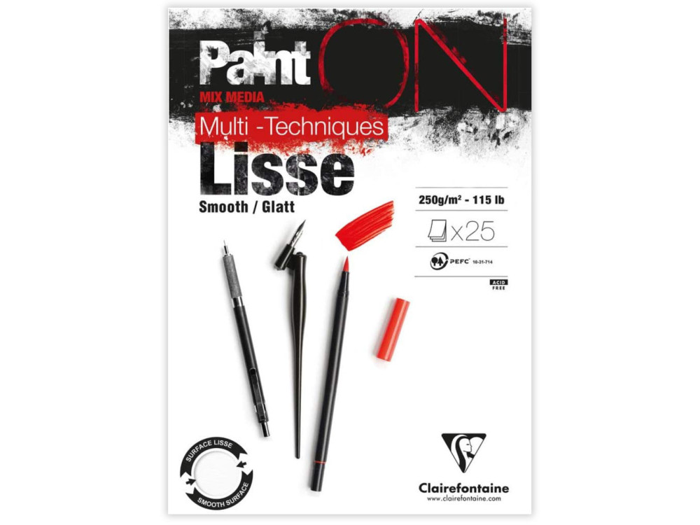 Blok uniwersalny Paint'On Mixed Media - Clairefontaine - gładki, A3, 250g, 25 ark.