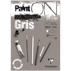 Paint'On Mixed Media paper pad - Clairefontaine - grey, A5, 250g, 30 sheets