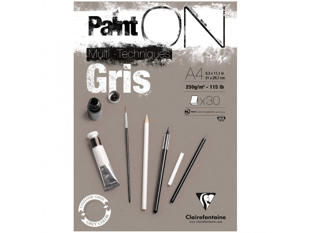 Paint'On Mixed Media paper pad - Clairefontaine - grey, A4, 250g, 30 sheets